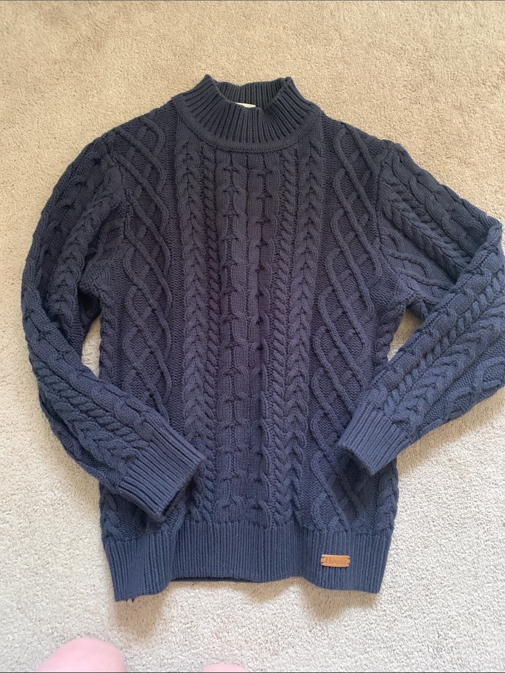 Classic Cable Knit Mock Neck Sweater - Navy
